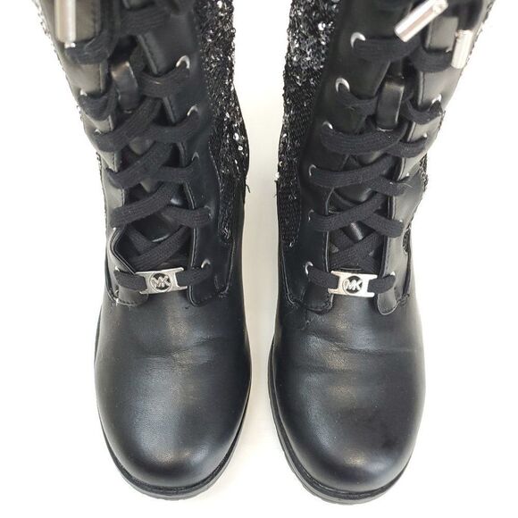 Women’s Michael Kors MARCELLA Black Lace Up Sequin Mid Calf Boots US 5 - Picture 11 of 13